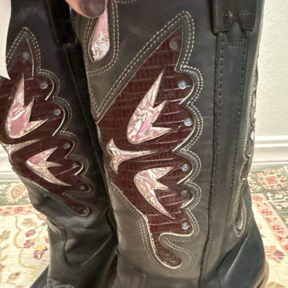 Vintage Miss Capezio 14" Tall Blue Leather Cowboy Boots Butterfly Size 8 M - Picture 6 of 12